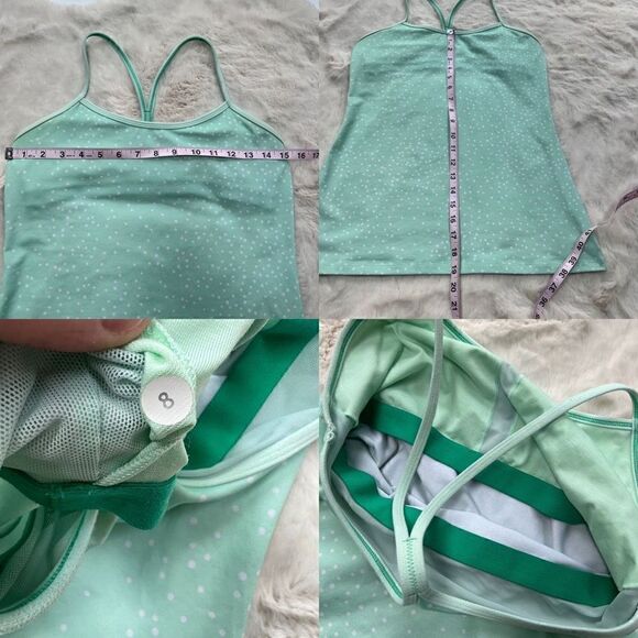 Lululemon Power Y Tank Top w Built in Bra Workout Yoga Mint Green Polkadot 8 - Picture 11 of 12